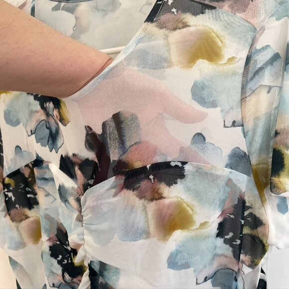 NEW NWT TORRID 1 Plus Size Stretch Mesh Crew Neck Ruched Top Watercolor Floral - Picture 9 of 15